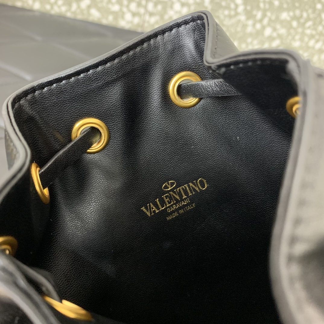 Valentino Garavani VLogo Signature Mini Bucket Bag in Black Nappa Leather 